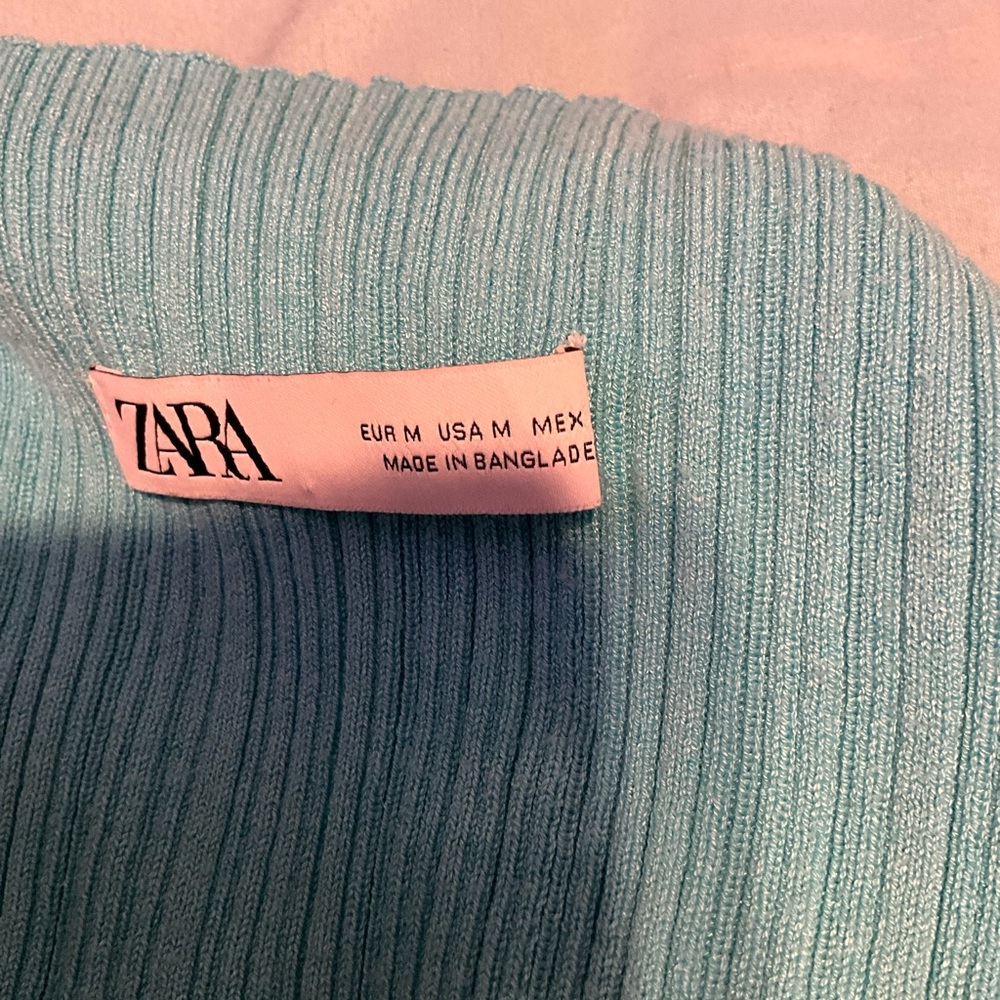 Zara Blue Buttoned Ribbed Crop Top - Picture 2 of 3